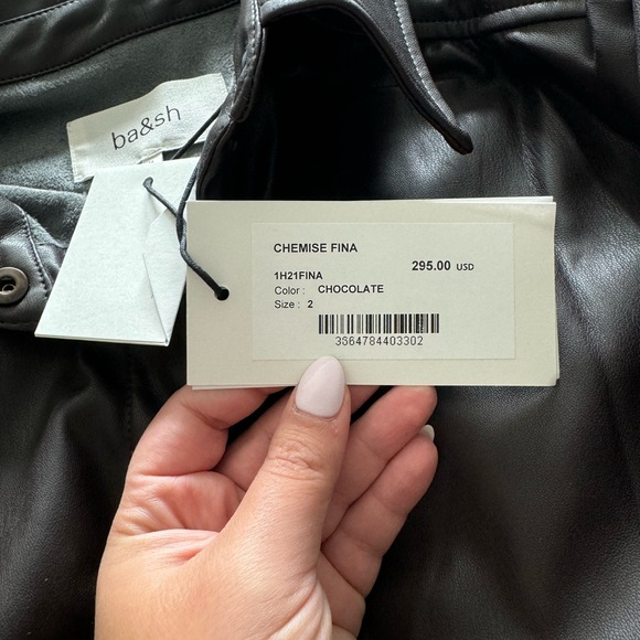 BA&SH CHOCOLATE LEATHER SHIRT - Picture 2 of 3